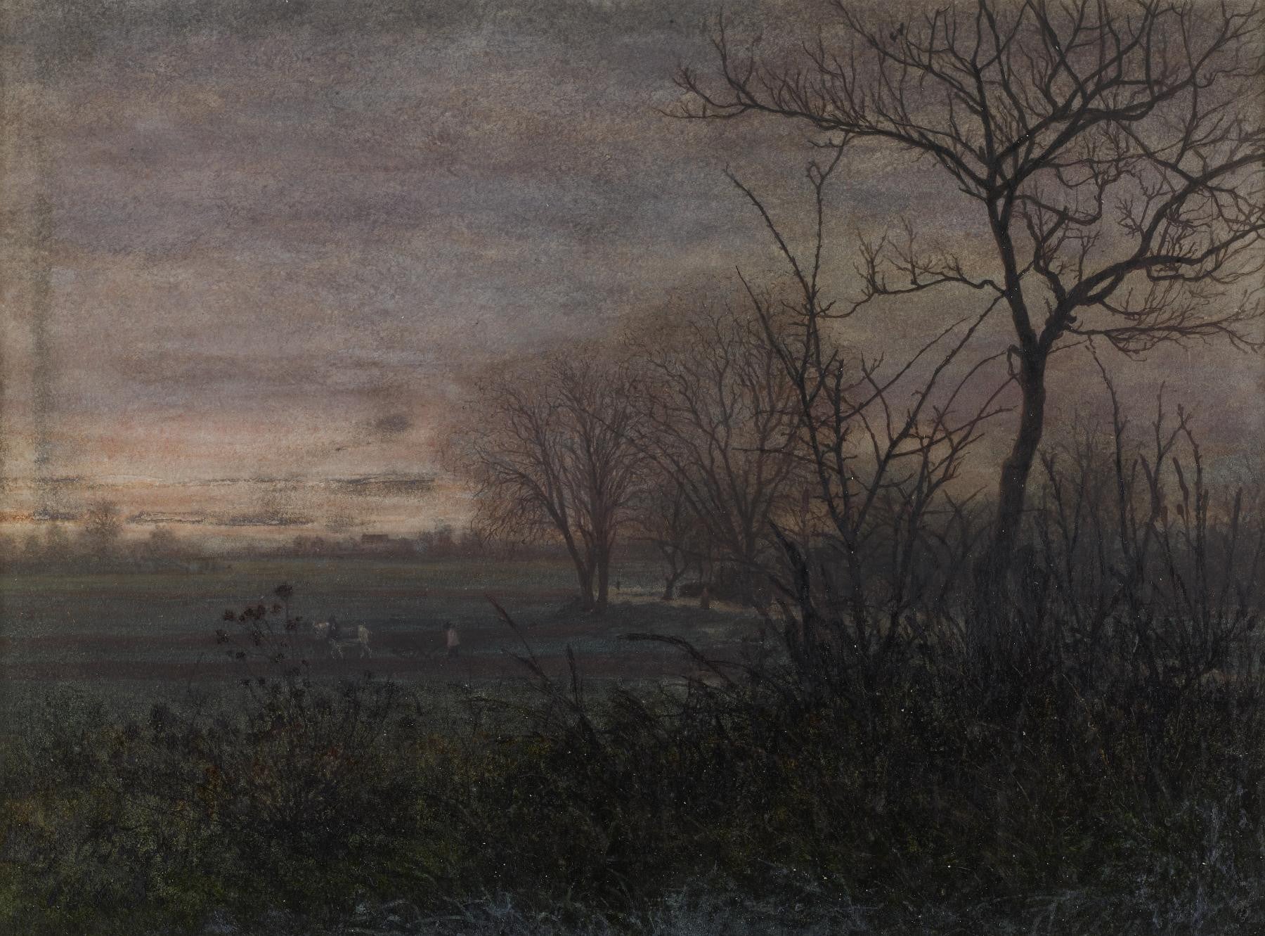 Plowing at Dusk, vintage artwork by Leon Bonvin, 12x8" (A4) Poster