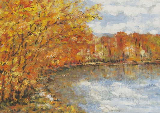 Autumn Lake, vintage artwork by Konstantin Gorbatov, 12x8" (A4) Poster