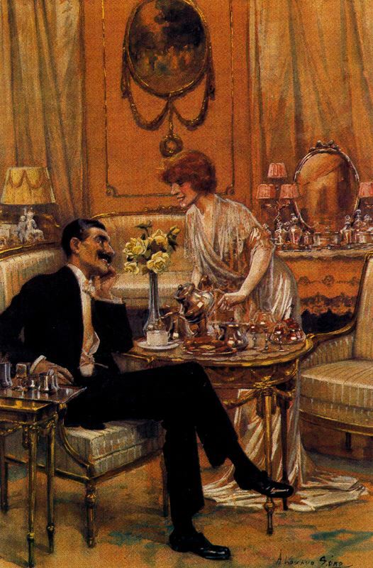 Couple in the Salon, vintage artwork by Adolfo Lozano Sidro, 12x8" (A4) Poster