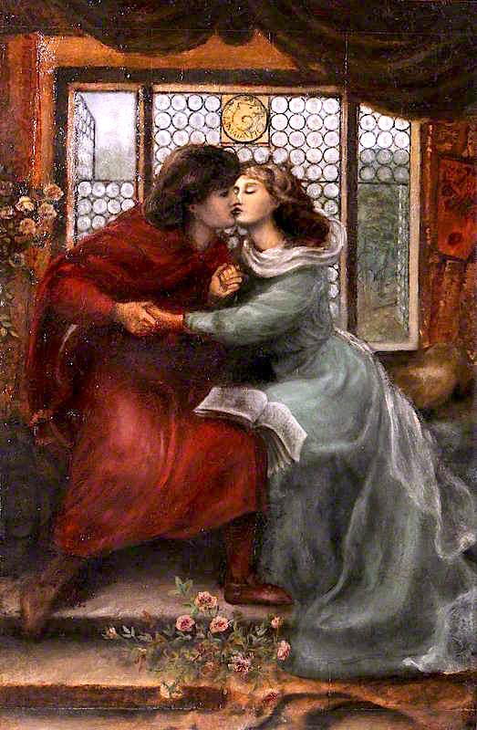The Theodore Watts-Dunton Folding Press Bed: Paolo and Francesca da Rimini (after Rosetti), vintage artwork by Henry Treffry Dunn, 12x8" (A4) Poster