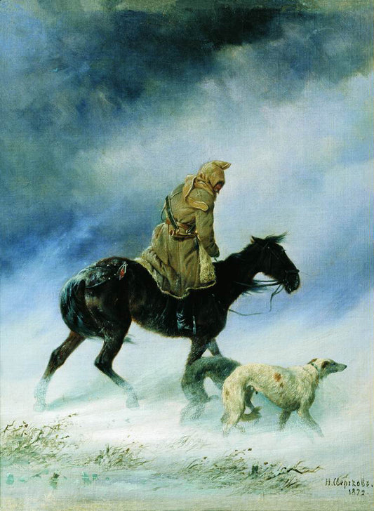 The Hunter Caught in a Snowstorm, vintage artwork by Nikolai Sverchkov, A3 (16x12") Poster Print