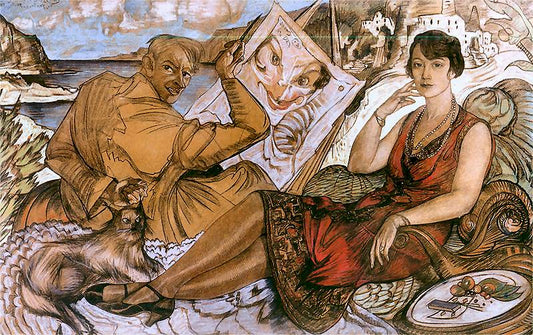 Self-Portrait with Maryla Grossmanowa, vintage artwork by Stanislaw Witkiewicz, 12x8" (A4) Poster
