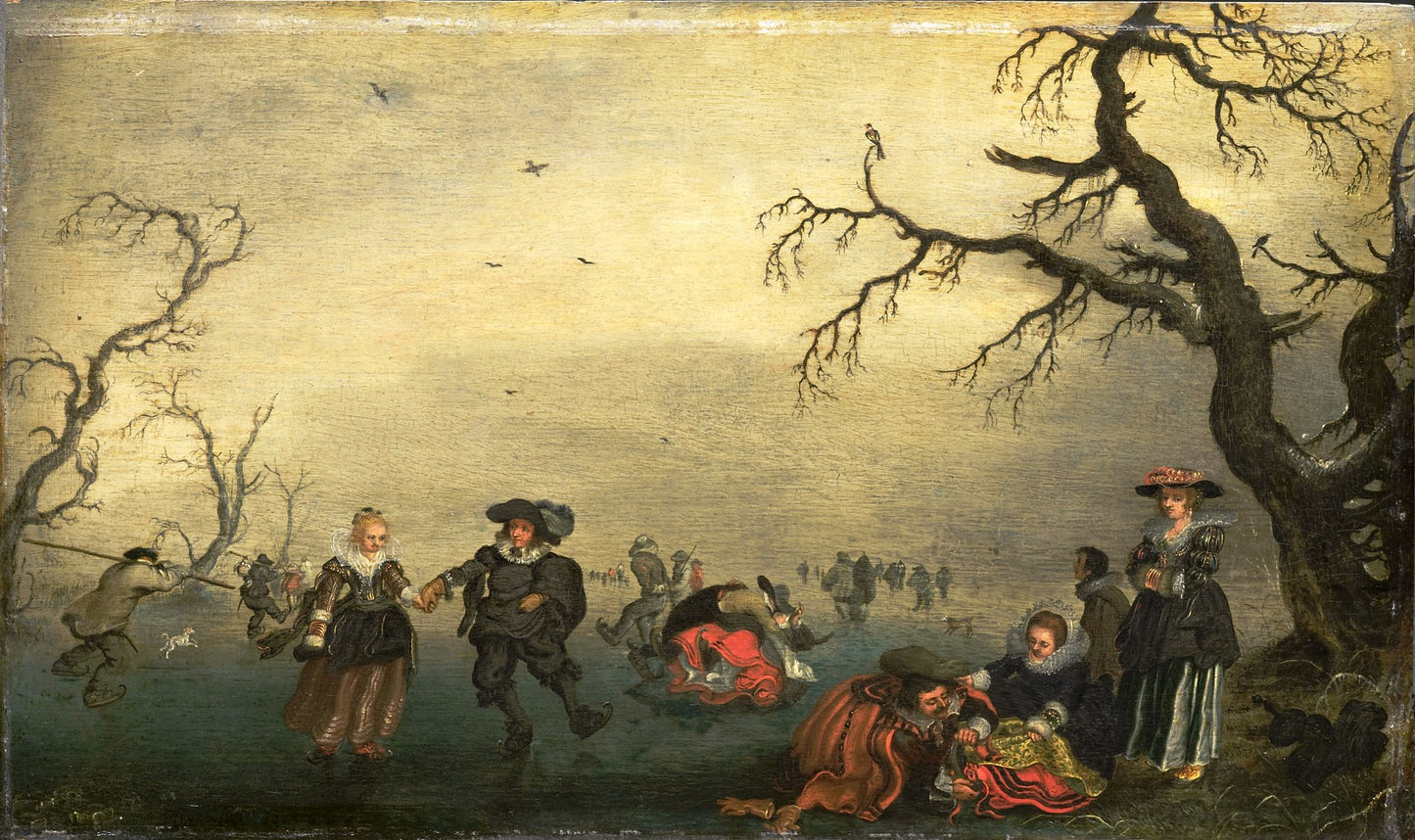 Skaters, vintage artwork by Adriaen van de Venne, 12x8" (A4) Poster