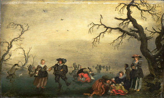 Skaters, vintage artwork by Adriaen van de Venne, 12x8" (A4) Poster