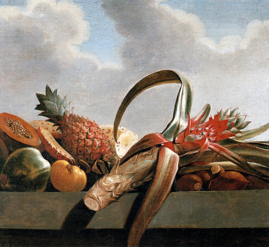 Pineapple, papaya and other fruit, vintage artwork by Albert Eckhout, 12x8" (A4) Poster