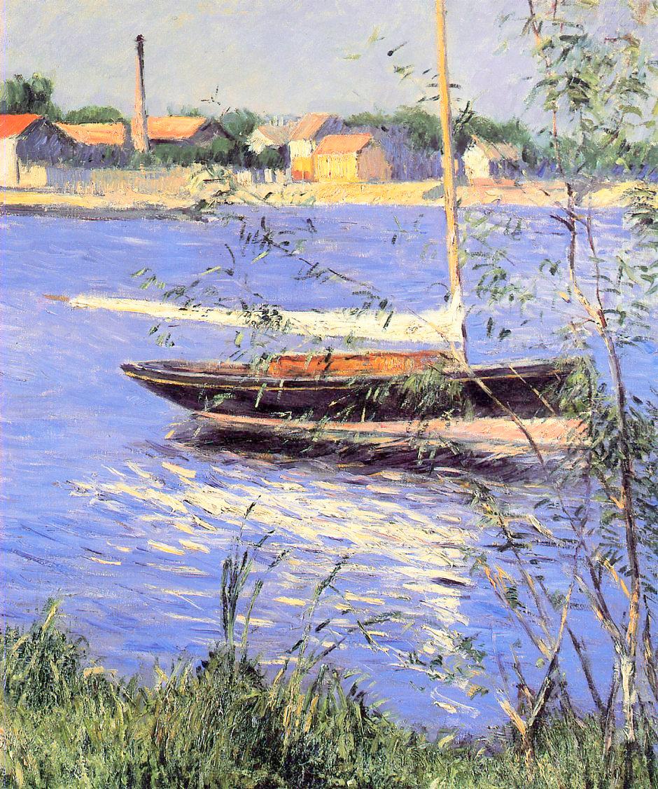 Anchored Boat on the Seine at Argenteuil, vintage artwork by Gustave Caillebotte, 12x8" (A4) Poster
