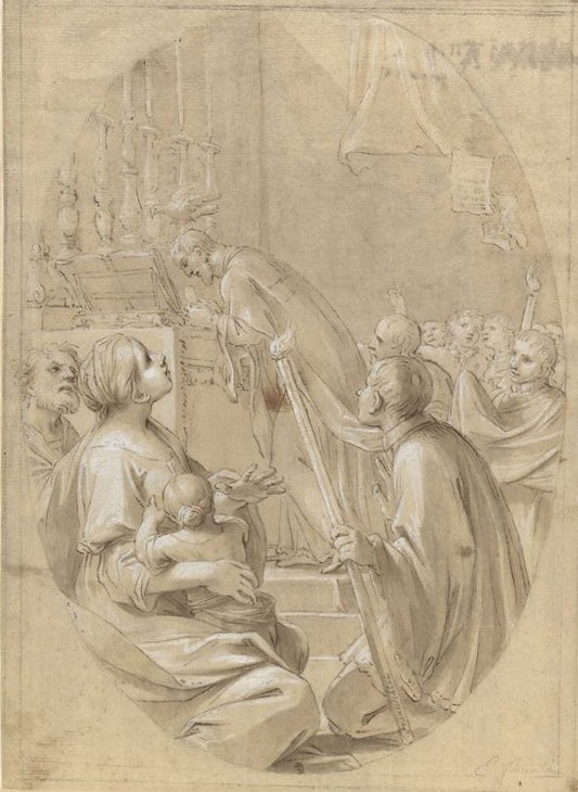 Apparition of the Holy Ghost above a Praying Priest, vintage artwork by Marcantonio Franceschini, 12x8" (A4) Poster