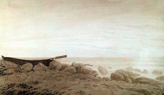 Boat on the Shore. Moonrise, vintage artwork by Caspar David Friedrich, 12x8" (A4) Poster