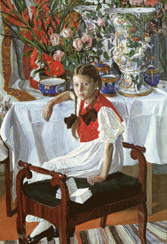 Girl with Porcelain, vintage artwork by Alexander Golovin, 12x8" (A4) Poster