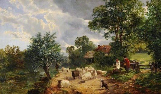Landscape with Sheep and Figures, vintage artwork by George Vicat Cole, 12x8" (A4) Poster