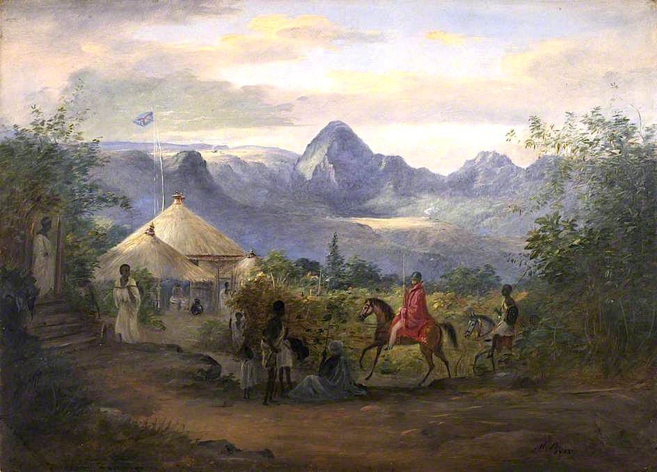 The British Residency at Ankobar, 1842, vintage artwork by Johann Martin Bernatz, A3 (16x12") Poster Print
