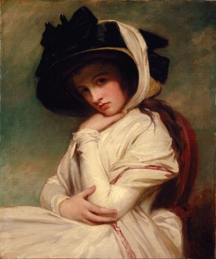 Emma Hart in a Straw Hat, vintage artwork by George Romney, 12x8" (A4) Poster