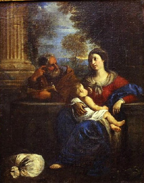 The Holy Family Resting, vintage artwork by Attributed to Pier Francesco Mola, 12x8" (A4) Poster