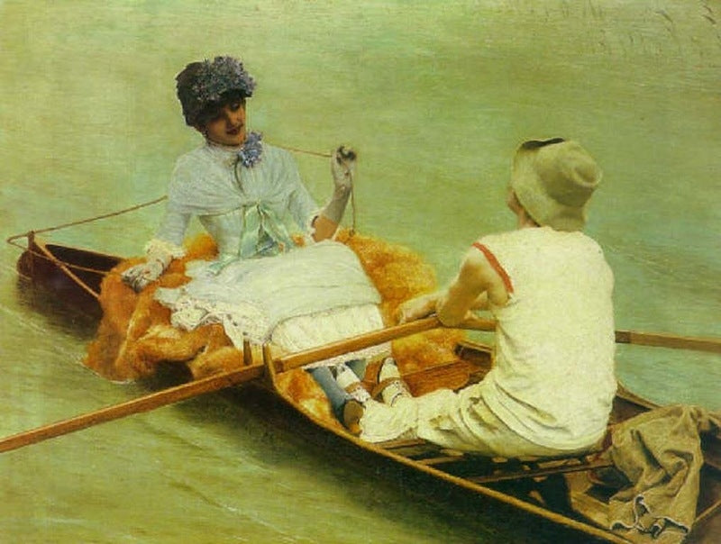 Flirtation in the Boat, vintage artwork by Jan van Beers, 12x8" (A4) Poster