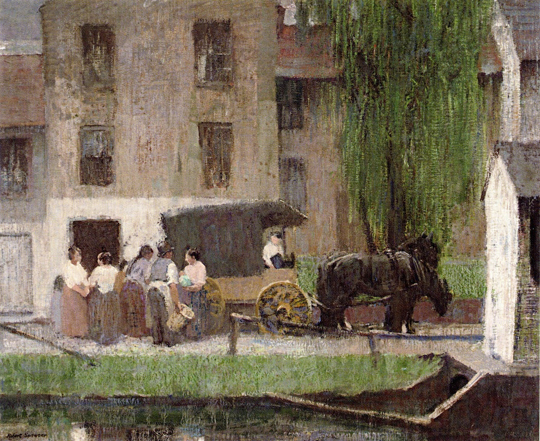 The Peddler's Cart on the Canal, New Hope, vintage artwork by Robert Spencer, 12x8" (A4) Poster