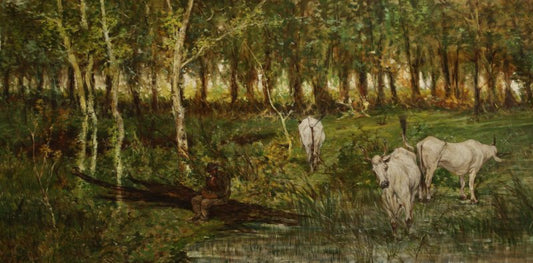 Grazing Cows, vintage artwork by Giovanni Fattori, 12x8" (A4) Poster