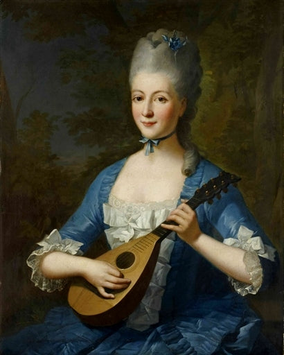 La joueuse de mandoline, vintage artwork by French School 18th Century - Unknown, 12x8" (A4) Poster