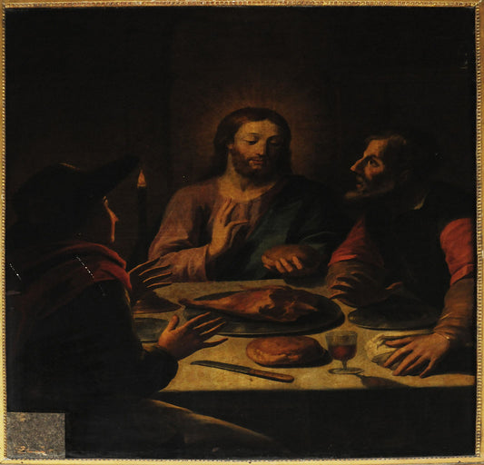 Dinner in Emmaus, vintage artwork by Jean Restout, 12x8" (A4) Poster