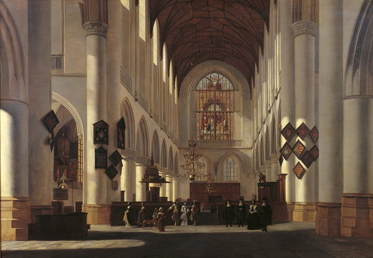 Interior of the Church of St Bavo in Haarlem, looking west, vintage artwork by Job Adriaensz. Berckheyde, 12x8" (A4) Poster
