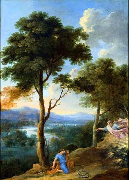 The Life of Moses 04 - Moses and the Brazen Snake, vintage artwork by Attributed to Henri Mauperche, 12x8" (A4) Poster