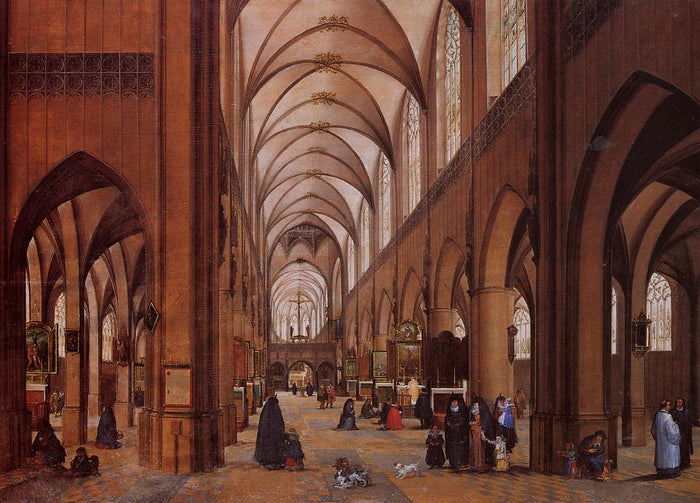 The Interior of the Cathedral of Antwerp, vintage artwork by James Goodwyn Clonney, A3 (16x12