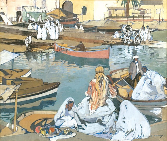 Harbor Scene, Algiers, vintage artwork by Leon Cauvy, 12x8" (A4) Poster