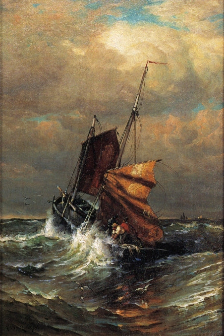 French Lugger Reefing Sail by Harry Aiken Chase,A3(16x12")Poster