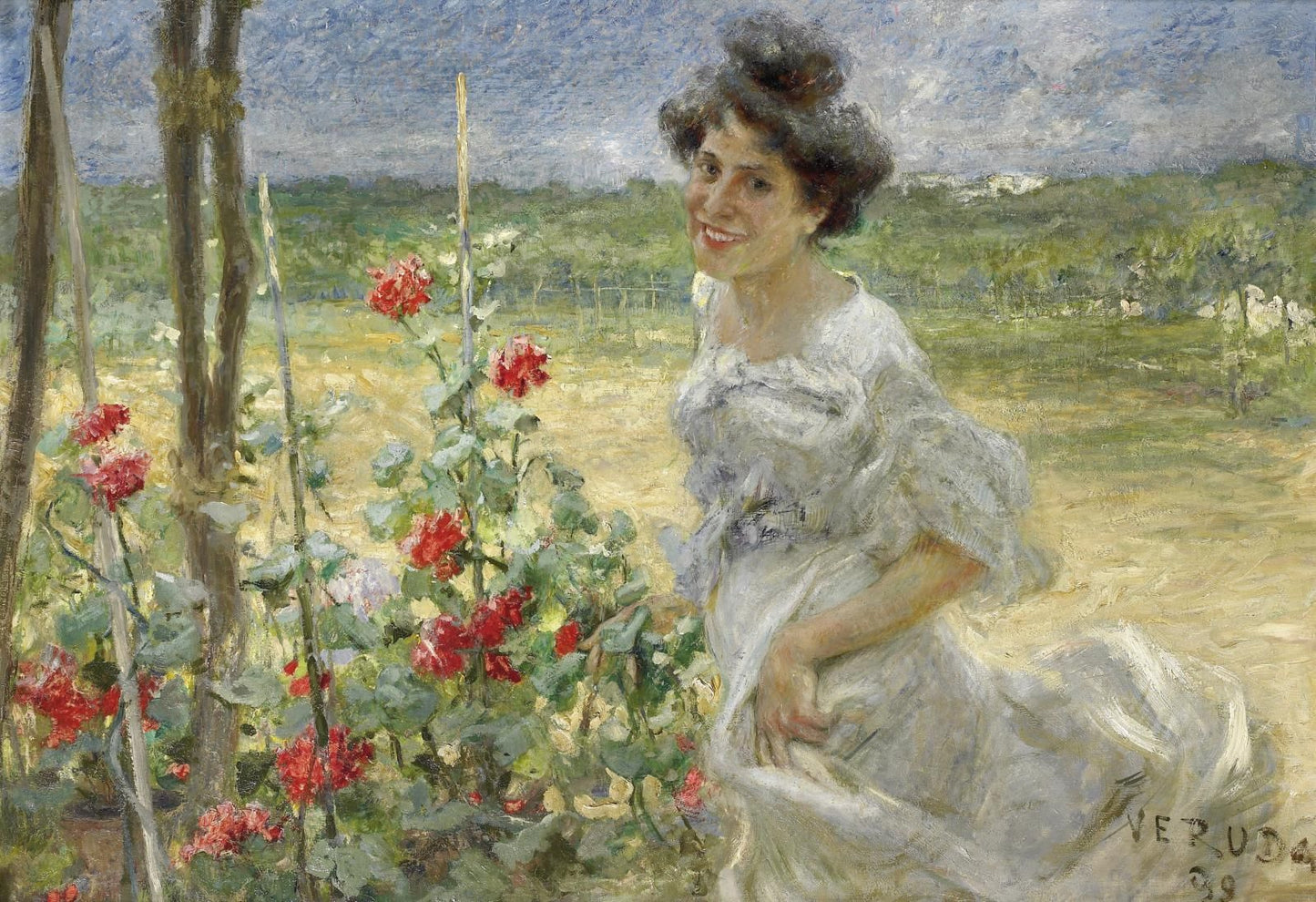 Young woman in a rose garden by Umberto Veruda,A3(16x12")Poster
