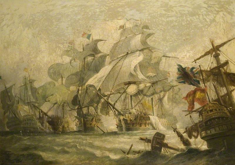 The Battle of Trafalgar, 21 October 1805, vintage artwork by Philippe-Jacques de Loutherbourg, 12x8" (A4) Poster