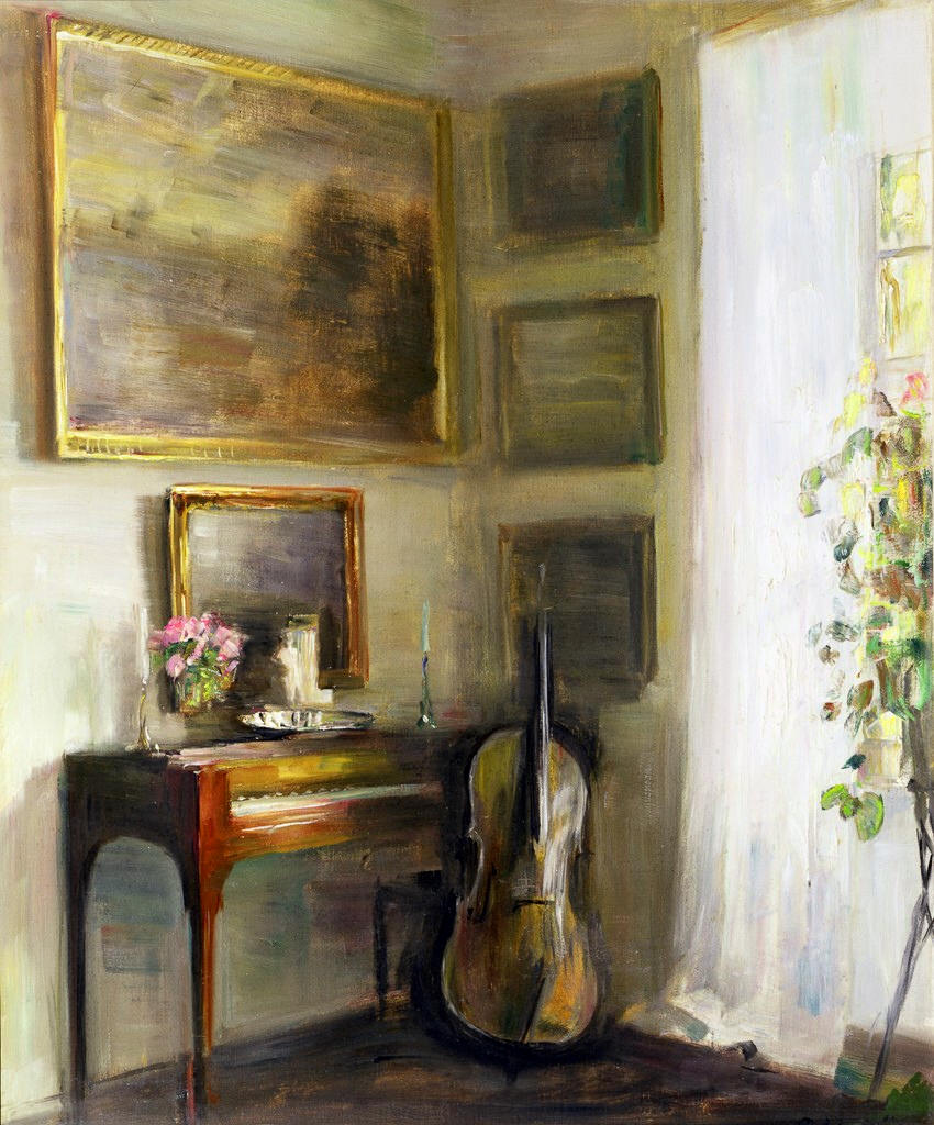 Interior with Cello and Spinet, vintage artwork by Carl Vilhelm Holsøe, 12x8" (A4) Poster