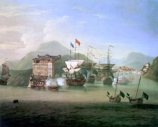 The Capture of Porto Bello by  Admiral Vernon, 21 November 1739, vintage artwork by Peter Monamy, 12x8" (A4) Poster