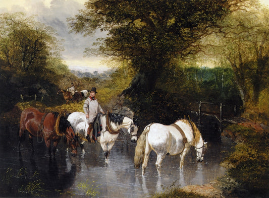 At the Ford, vintage artwork by John Frederick Herring, Sr, A3 (16x12") Poster Print