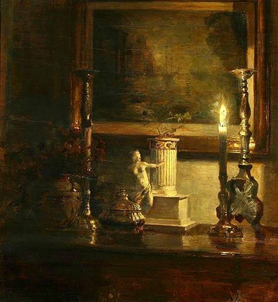  illuminating an etching on the wall by Carl Vilhelm Holsoe,A3(16x12")Poster