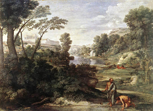 Landscape with Diogenes, vintage artwork by Nicolas Poussin, 12x8" (A4) Poster