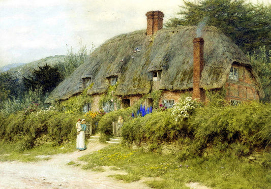 Old Cottages nea Downtown, Wiltshire, vintage artwork by Helen Allingham, 12x8" (A4) Poster