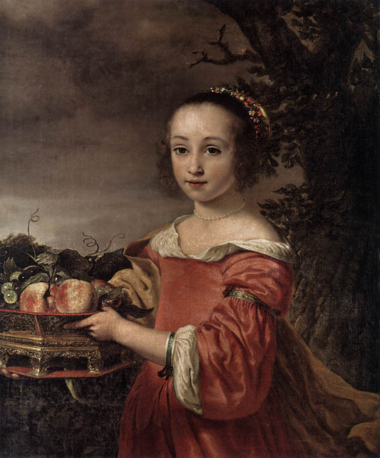 Petronella Elias with a Basket of Fruit, vintage artwork by Ferdinand Bol, 12x8" (A4) Poster