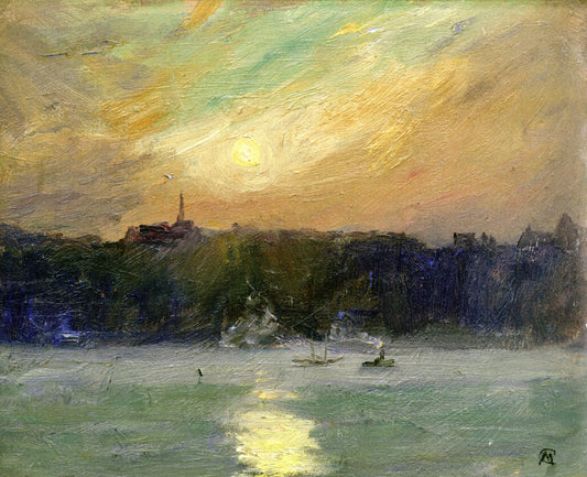 Sunset on the St. Lawrence at Levis, Quebec, vintage artwork by Maurice Cullen, 12x8" (A4) Poster
