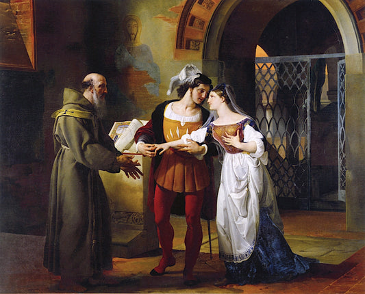 The Betrothal of Romeo and Juliet witnessed by  Father Lorenzo, vintage artwork by Francesco Paolo Hayez, A3 (16x12") Poster Print