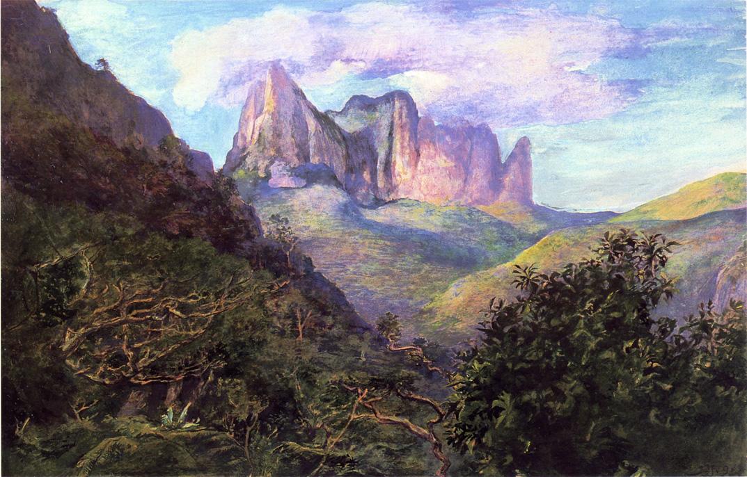 Diadem Mountain at Sunset, Tahiti, vintage artwork by John La Farge, 12x8" (A4) Poster