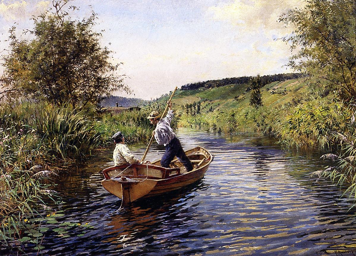 Boating on a Summer Afternoon, vintage artwork by Ferdinand Joseph Guildry, 12x8" (A4) Poster