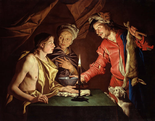 Esau Sells His Birthright, vintage artwork by Matthias Stomer, 12x8" (A4) Poster