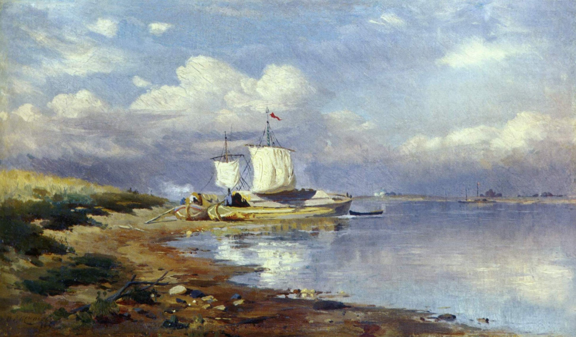 Landscape with Boats, vintage artwork by Feodor Vasilyev, 12x8" (A4) Poster