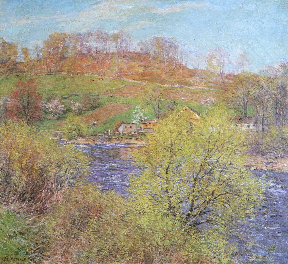 Blossoming Willows, vintage artwork by Willard Leroy Metcalf, 12x8" (A4) Poster