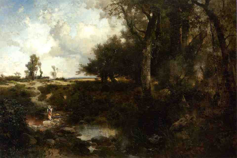 Crossing the Brook Near Plainfield, New Jersey, vintage artwork by Thomas Moran, 12x8" (A4) Poster