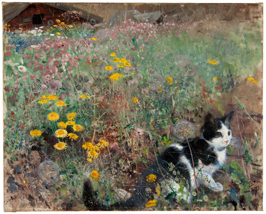 Cat on a Flowery Meadow by Bruno Liljefors,A3(16x12")Poster