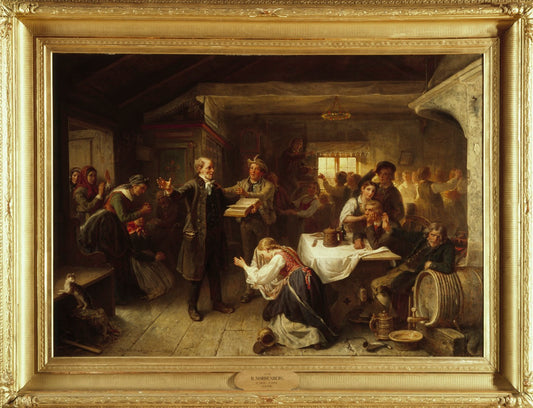 A Revivalist Disturbs the Merrymaking, vintage artwork by Bengt Nordenberg, 12x8" (A4) Poster