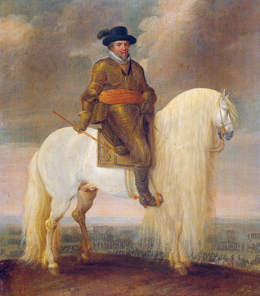 Prince Maurice on a White Stallion after the Victory in the Battle of Nieuwpoort, vintage artwork by Pauwels van Hillegaert, 12x8" (A4) Poster