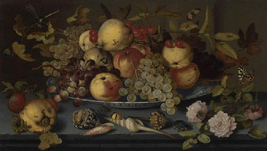 Still Life with Dish of Fruit  , vintage artwork by Balthasar van der Ast, 12x8" (A4) Poster