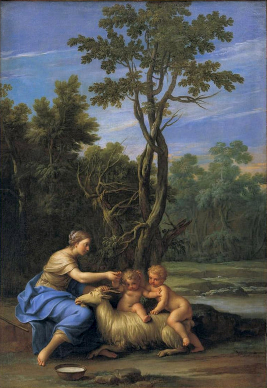 Pastoral Scene with a Maiden Offering Cherries to a Child, vintage artwork by Marcantonio Franceschini, 12x8" (A4) Poster