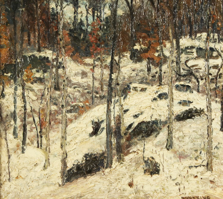 Snow Covered Forest, vintage artwork by Joseph Eliot Enneking, 12x8" (A4) Poster